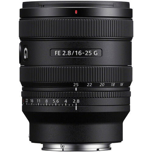 FE 16-25mm f2.8 G lens with front ring and aperture/focal markings