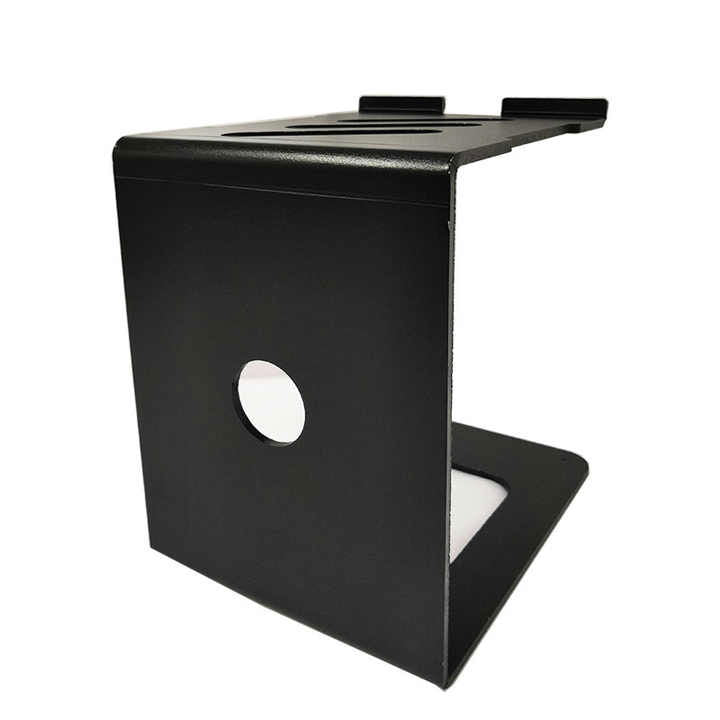 Suport boxe/monitoare de 4" negru, decupaj oval și bază înclinată