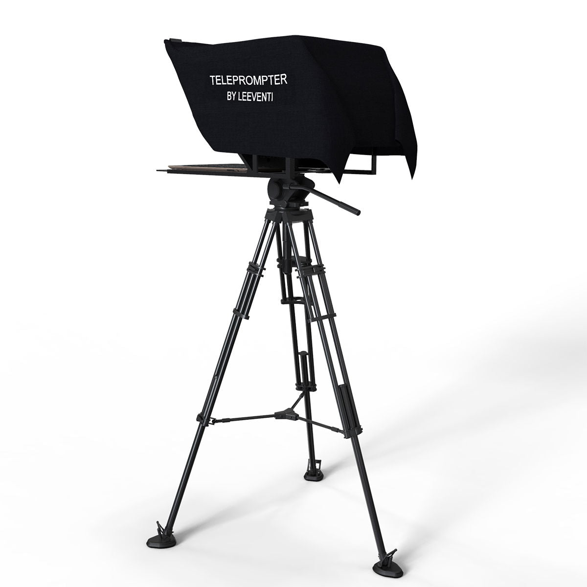 Teleprompter cu trepied, panou textil negru „TELEPROMPTER BY LEEVENTI”