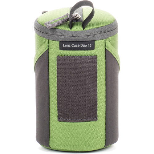 Green & dark gray lens case with Velcro strap and rear access panel
