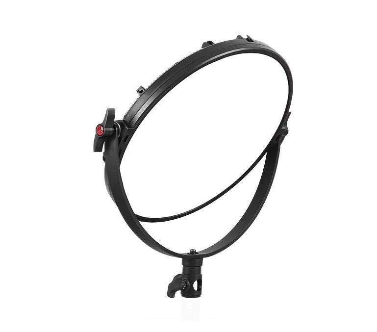 Black bicolor LED ring light with stand, 60W, front view