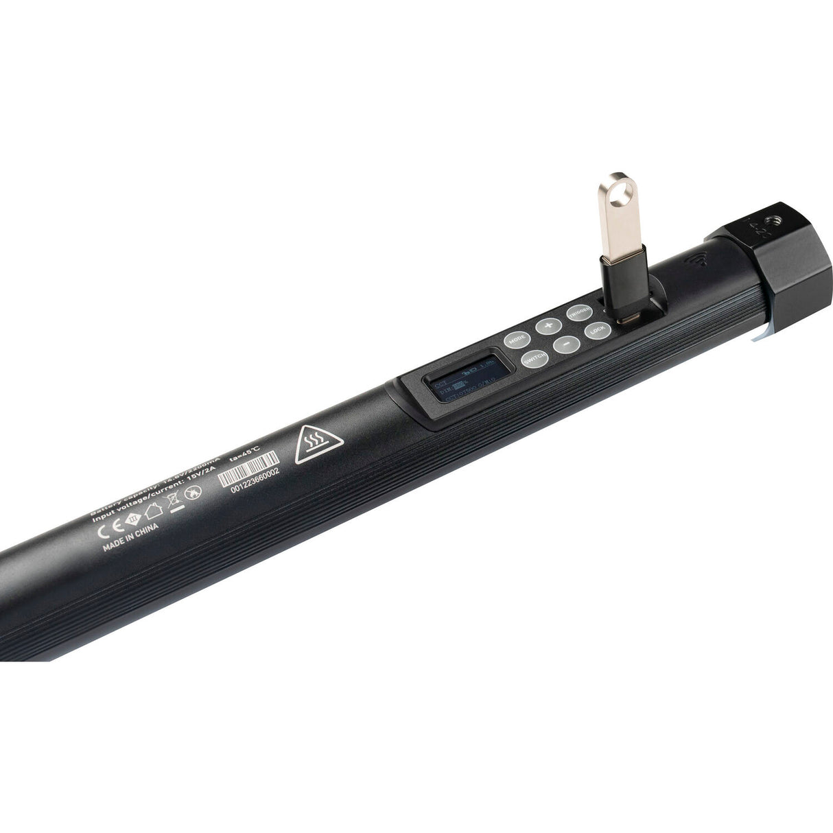 Black LED tube light control panel with buttons and display window