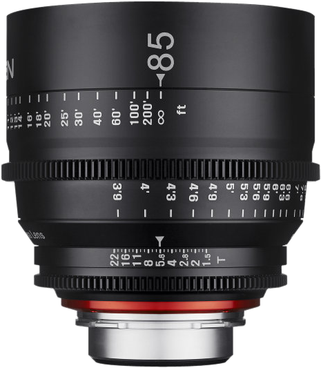 85mm T1.5 MFT lens, front view showing aperture ring and red alignment accent