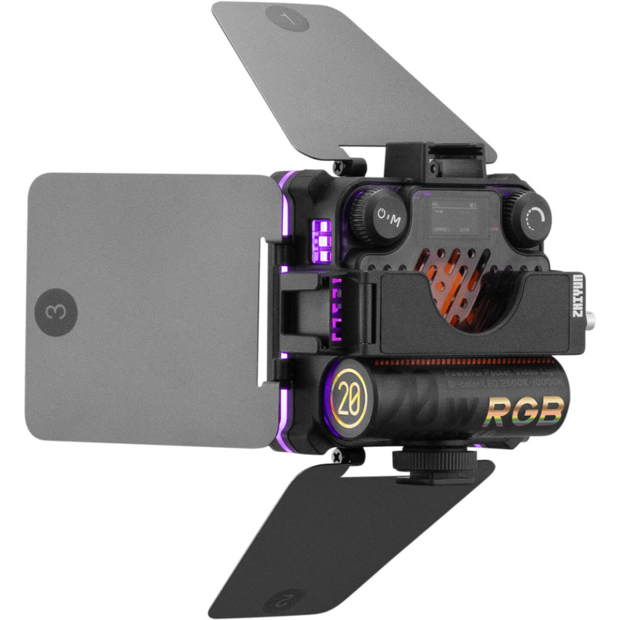 Lanternă video LED RGB Zhiyun cu afișaj și panouri laterale pliabile