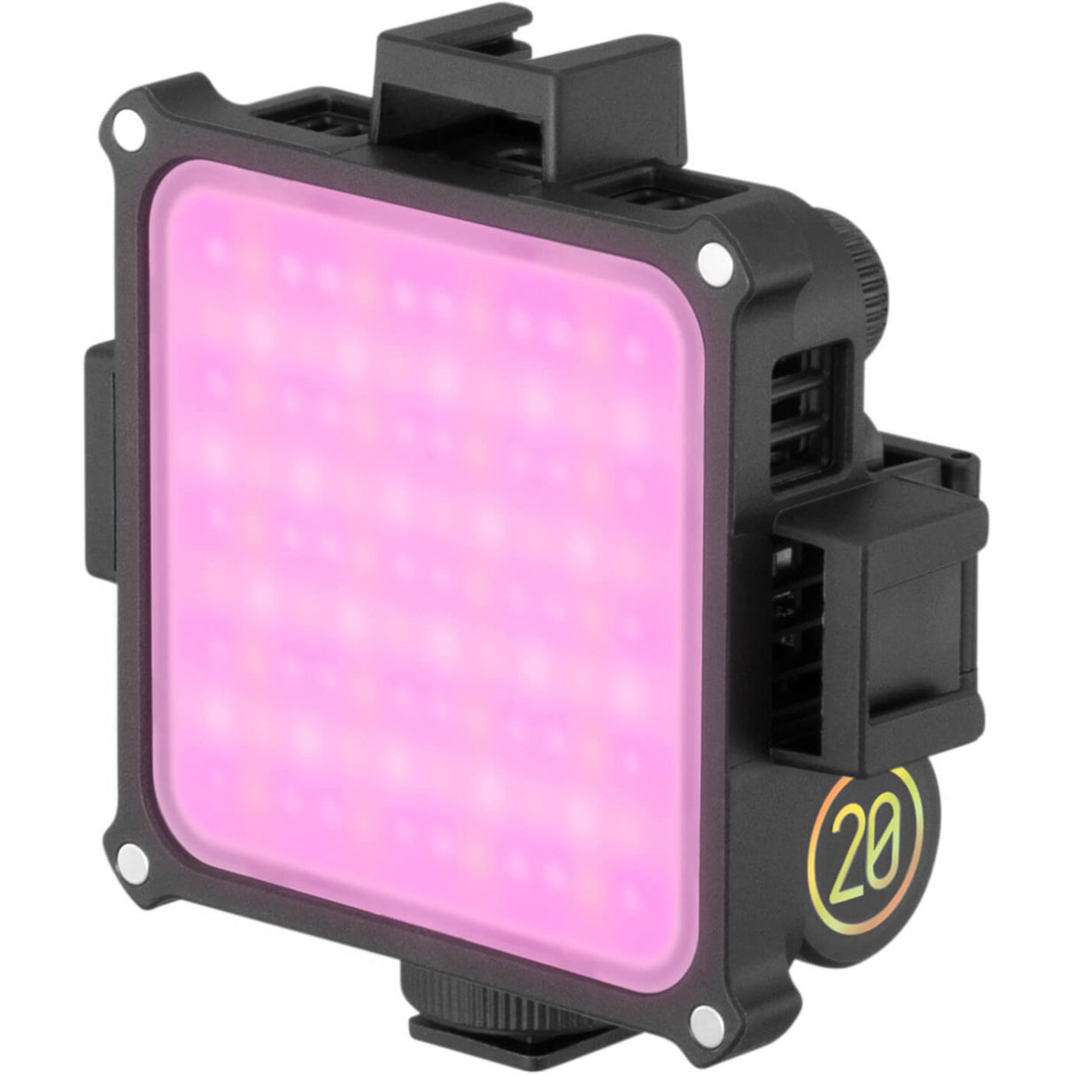 Lanternă video LED RGB Zhiyun cu panou LED aprins roz și carcasă neagră