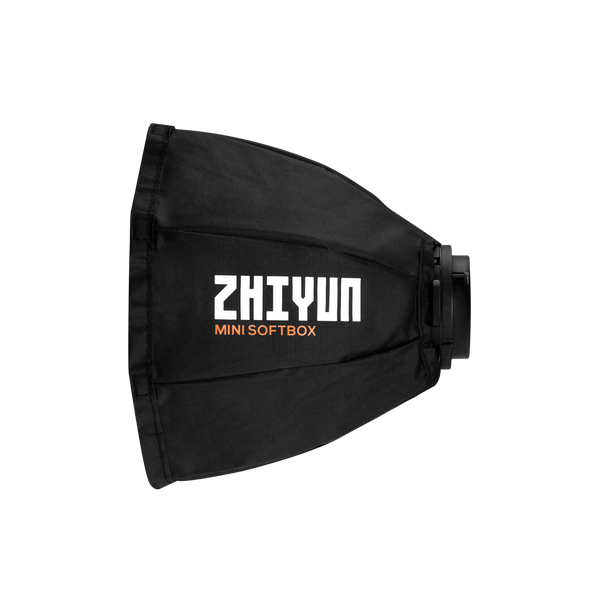 Black mini softbox with front fabric panel and side mounting ring