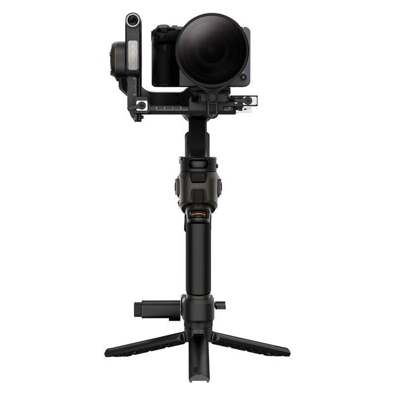 Stabilizator gimbal pentru cameră cu mâner și trepied, vedere laterală