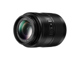 Black 45-200mm MFT lens from front three-quarter, POWER O.I.S. controls visible