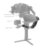 Swivel handle mount for camera rig, with mounting plate and accessory rail