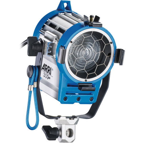 Arri Junior 300 Plus fresnel spotlight, blue housing, front hex lens