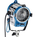 Blue ARRI 650 Plus fresnel spotlight with circular reflector lens and cable