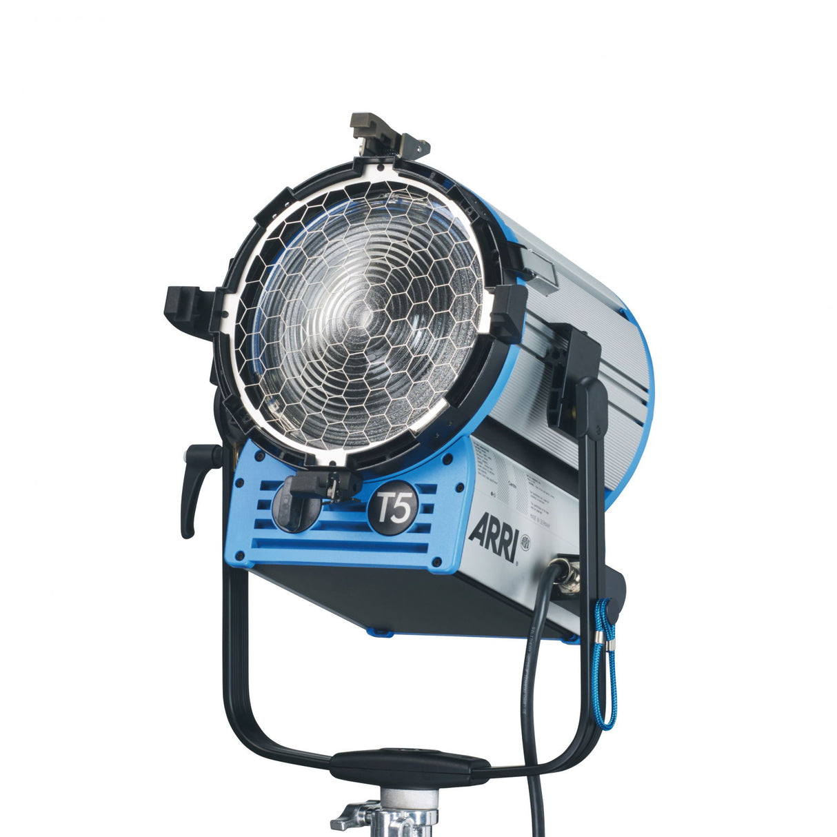 ARRI T5 spotlight front view with honeycomb reflector and round lens