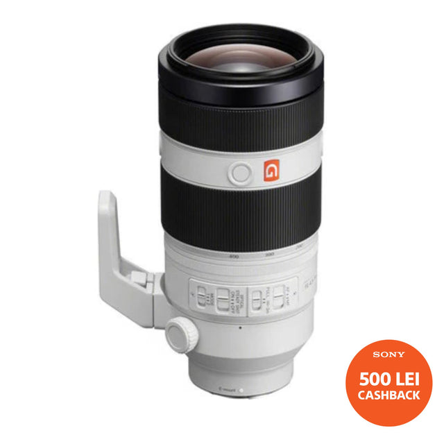 100-400mm f/4.5-5.6 GM OSS FE telephoto zoom lens, black and silver