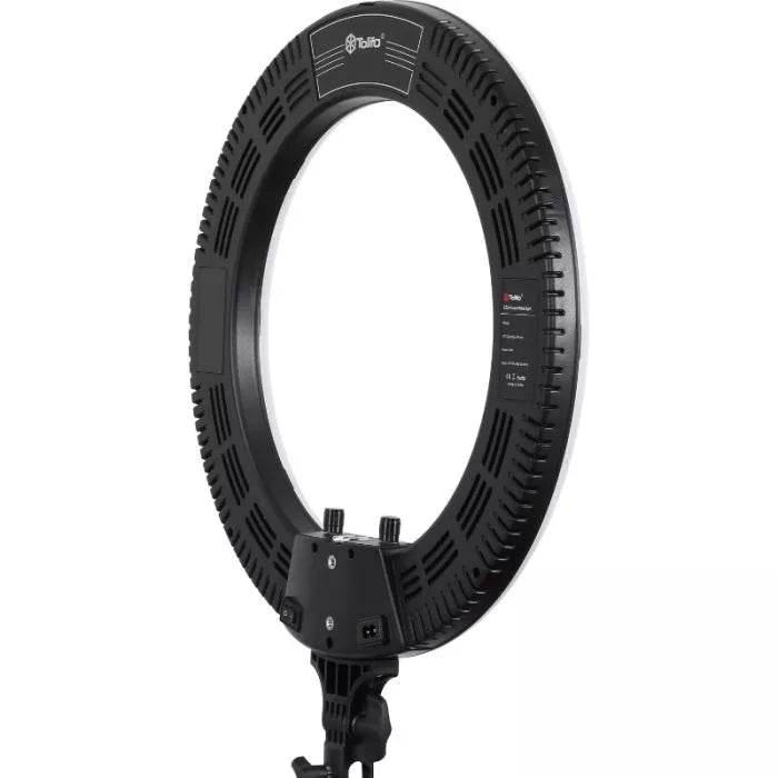 Bicolor LED ring light, black circular housing with power/control panel
