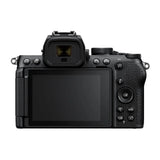 Mirrorless camera rear view with large LCD screen and control buttons