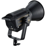 Black VL150 LED video light head with front grille and control dial, side view