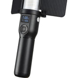 LED stick bicolor light close-up: LCD screen and button controls on black handle