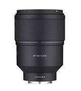 Black AF 135mm f/1.8 FE full-frame E-mount camera lens, front view