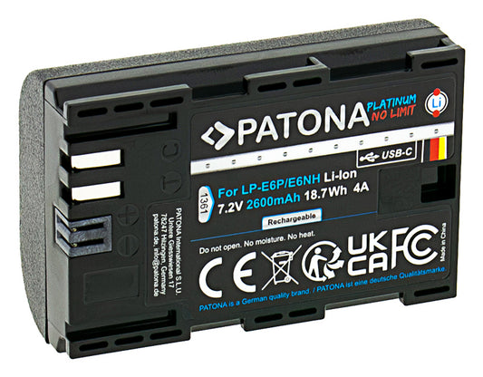 Patona Platinum LP-E6P acumulator foto, 2600 mAh, USB-C