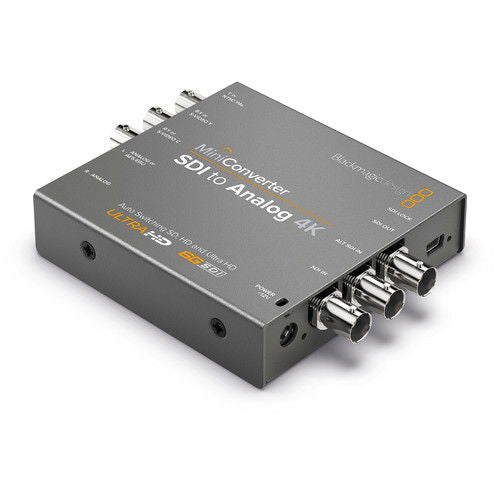 Mini Converter SDI to Analog 4K box with BNC connectors, side panel ports