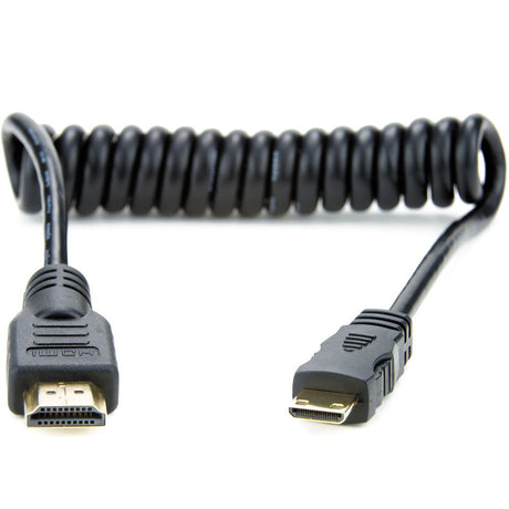 Cablu HDMI mini-HDMI spiral 30 cm, conectori mici, negru