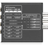 MiniConverter Audio to SDI 4K rear panel diagram with audio selection switch labels
