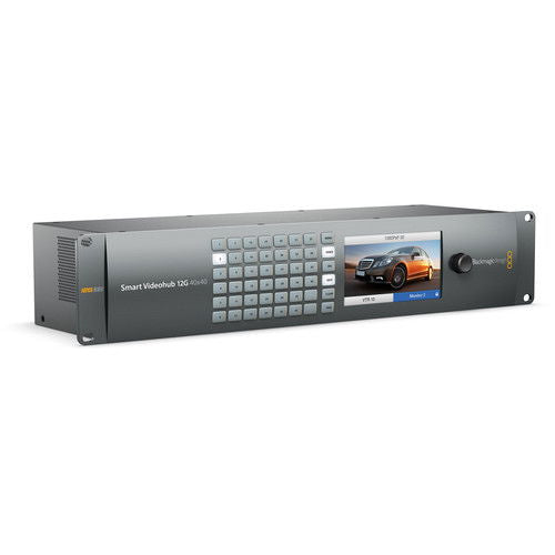Videohub 40x40 12G-SDI router front panel with touchscreen and keypad