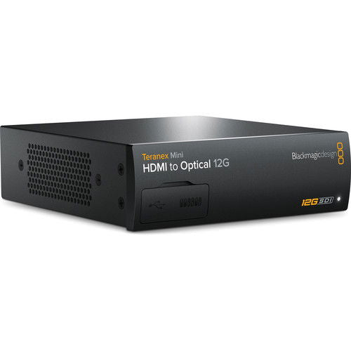 Teranex Mini HDMI to Optical 12G converter box, black with front panel indicators