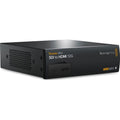 Black mini SDI to HDMI 12G converter box, side panel with port LEDs