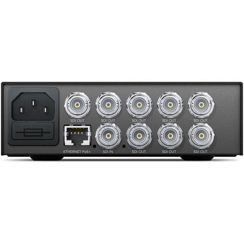 Teranex Mini SDI 12G rear ports: power, Ethernet, and 10 BNC SDI connectors