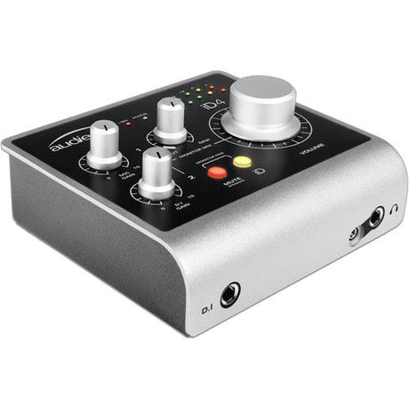 iD4 USB audio interface with brushed silver body and front input/volume controls