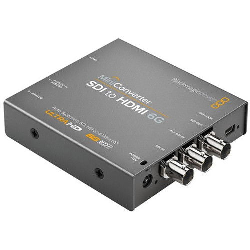 SDI to HDMI 6G mini video converter, dark gray with dual coax SDI and HDMI ports
