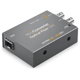 Mini Converter Optical Fiber 12G-SDI with power, front view showing coax and fiber ports