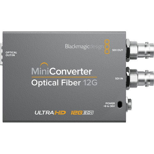 Mini Converter Optical Fiber 12G-SDI, close-up of panel with POWER and SDI OUT labels