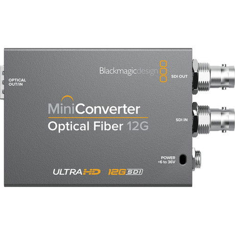 Mini Converter Optical Fiber 12G-SDI, close-up of panel with POWER and SDI OUT labels
