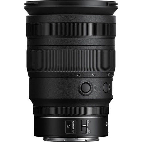 NIKKOR Z 24-70mm f/2.8 S lens side view with zoom range numbers