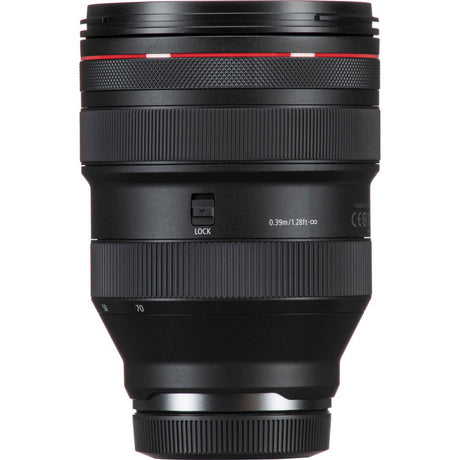 Obiectiv foto Canon RF 28-70mm, inel texturat și buton LOCK pe lateral