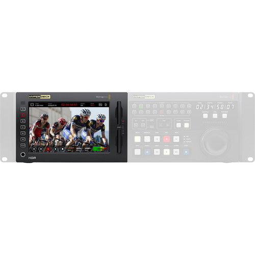 Rack-mount video recorder with LCD screen and front control buttons, dark gray/black
