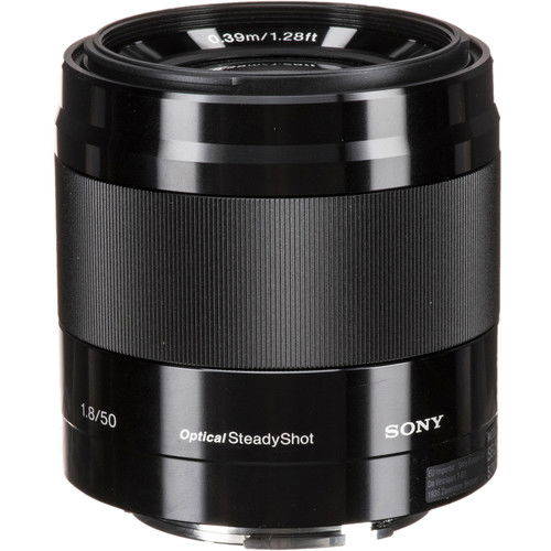 Obiectiv Sony E 50mm f/1.8 OSS cu inel texturat și marcaj Optical SteadyShot
