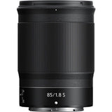 85mm f/1.8 S Z-mount lens, side view with engraved 85/1.8 S on barrel