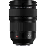 Lumix S Pro 24-70mm f/2.8 lens front view, black barrel with focus markings