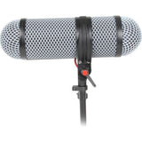 Protecție blimp shotgun 330mm, plasă gri cu curele negre și clapet roșu