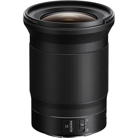 Black 20mm f/1.8 S lens showing rear controls and ribbed focus ring