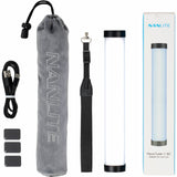 LED tube light kit: gray soft case, black strap, tube, and product box