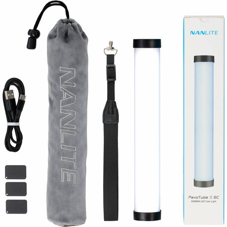 LED tube light kit: gray soft case, black strap, tube, and product box
