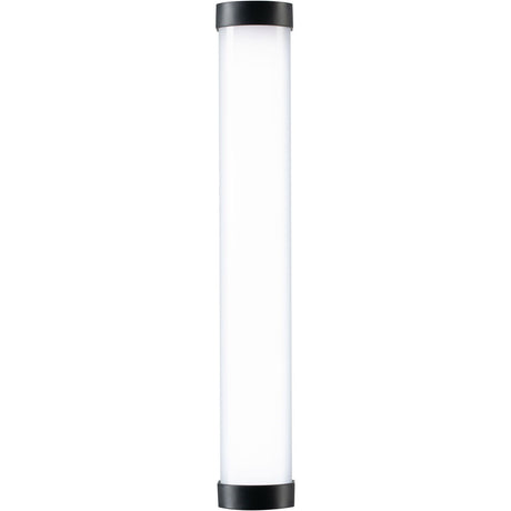 Tall cylindrical LED tube light with black end rings, glowing diffuser core