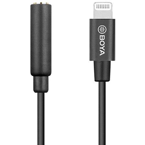Adaptor BOYA cu conector Lightning si mufa 3.5 mm TRRS, cablu negru