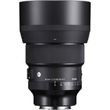 Black 85mm f/1.4 DG DN Art lens side view with focus/range markings