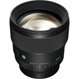 Black 85mm f/1.4 DG DN Art lens front view showing optical glass