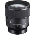 Black Sigma 85mm f/1.4 DG DN Art lens front with glass and ridged barrel